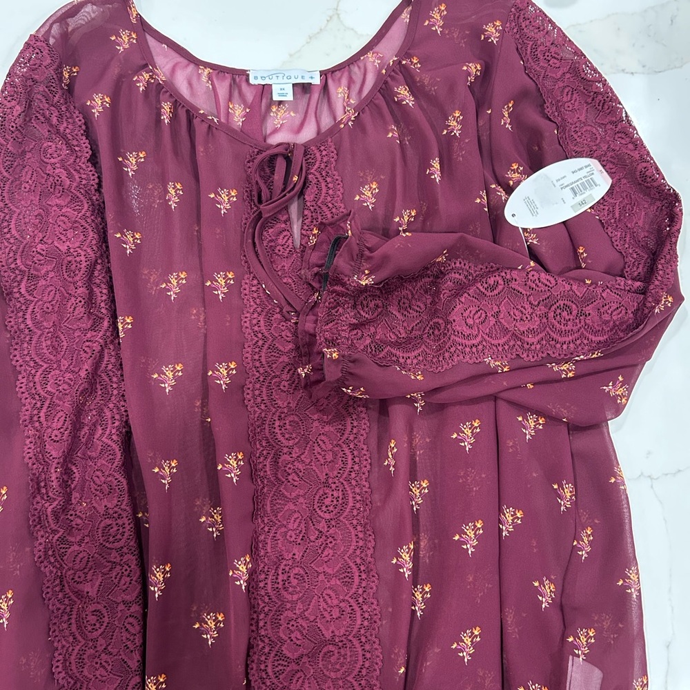 Pomegranate and Yellow Tie Front Sheer Blouse with Relaxed Fit